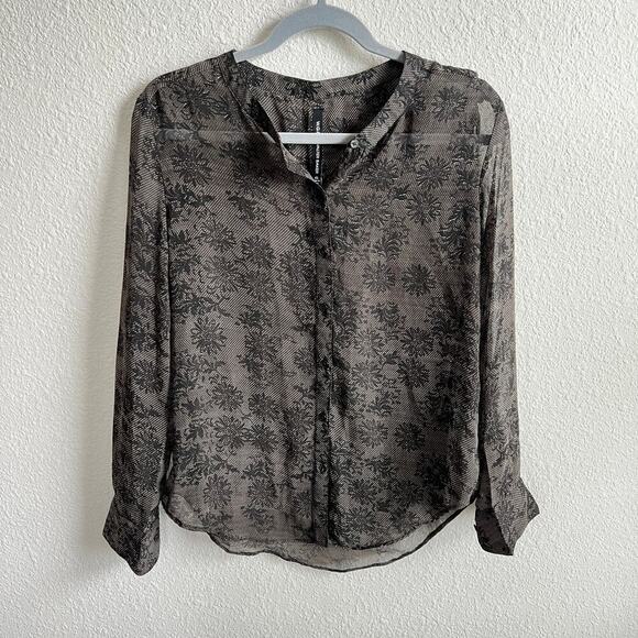 New Walter Baker Lynn Sheer Top Women's XS Button Down Front Black Lace Print - Picture 1 of 7